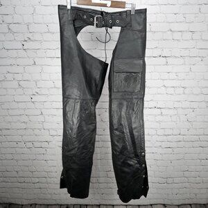 Interstate Leather Black Belted Zip Snap Motorcycle Gear Chaps Pants Size XL